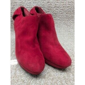 Impo Women’s Red Suede Heeled Booties Size 6.5 Bow Back 4” Heel Dress Shoes